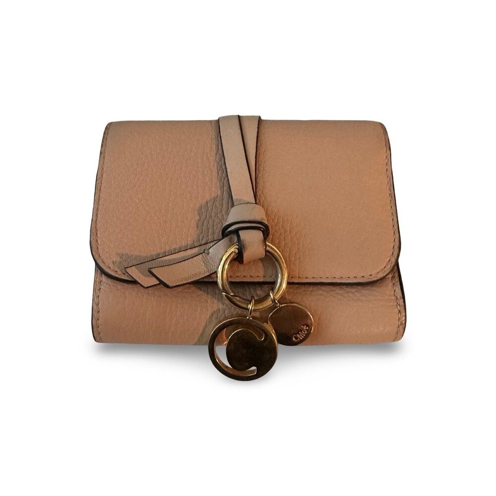 Authentic Chloé Alphabet Grained Calfskin Trifold Wallet Cement Pink 4.5x3.5